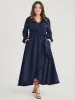 Solid Lantern Sleeve Pocket Frill Trim Wrap Belted Dress sold by Bloomchic