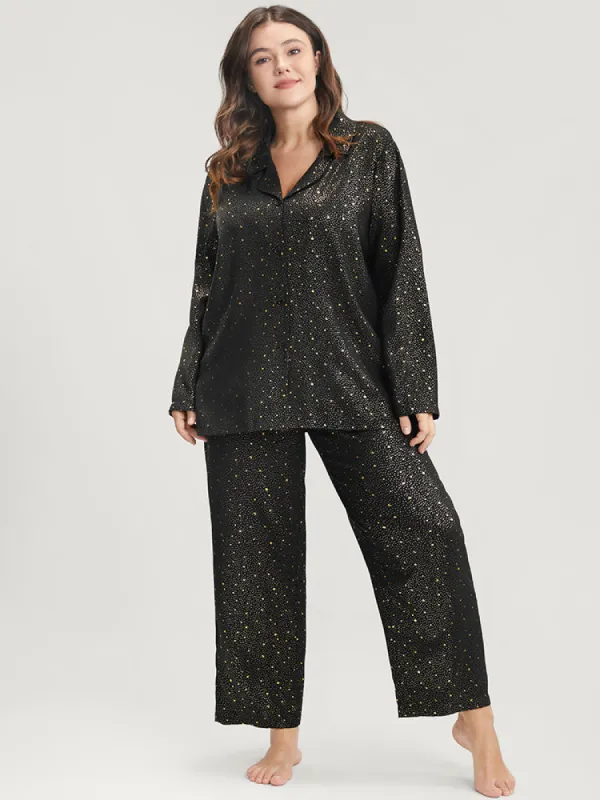 Moon And Star Suit Collar Button Up Pajama Set sold by Bloomchic