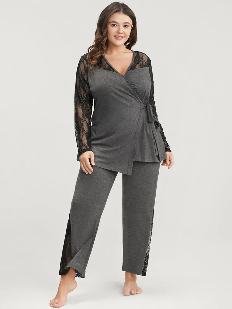 Solid Contrast Lace Knot Side Pajama Set sold by Bloomchic product image thumbnail 4