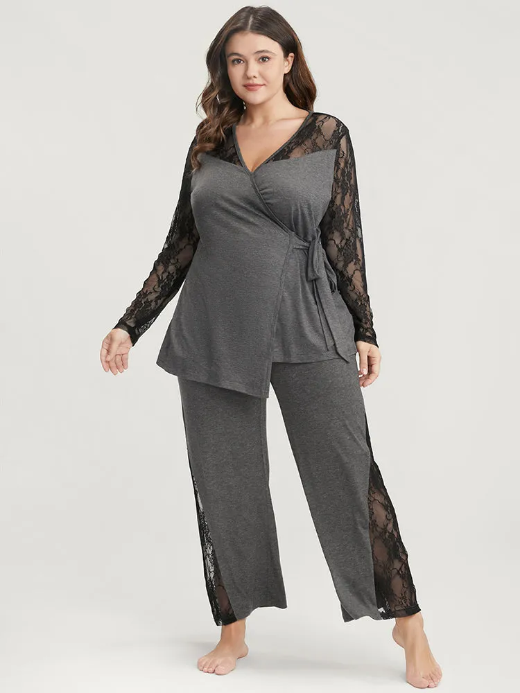Solid Contrast Lace Knot Side Pajama Set sold by Bloomchic product image thumbnail 2