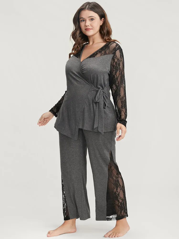 Solid Contrast Lace Knot Side Pajama Set sold by Bloomchic product image thumbnail 3