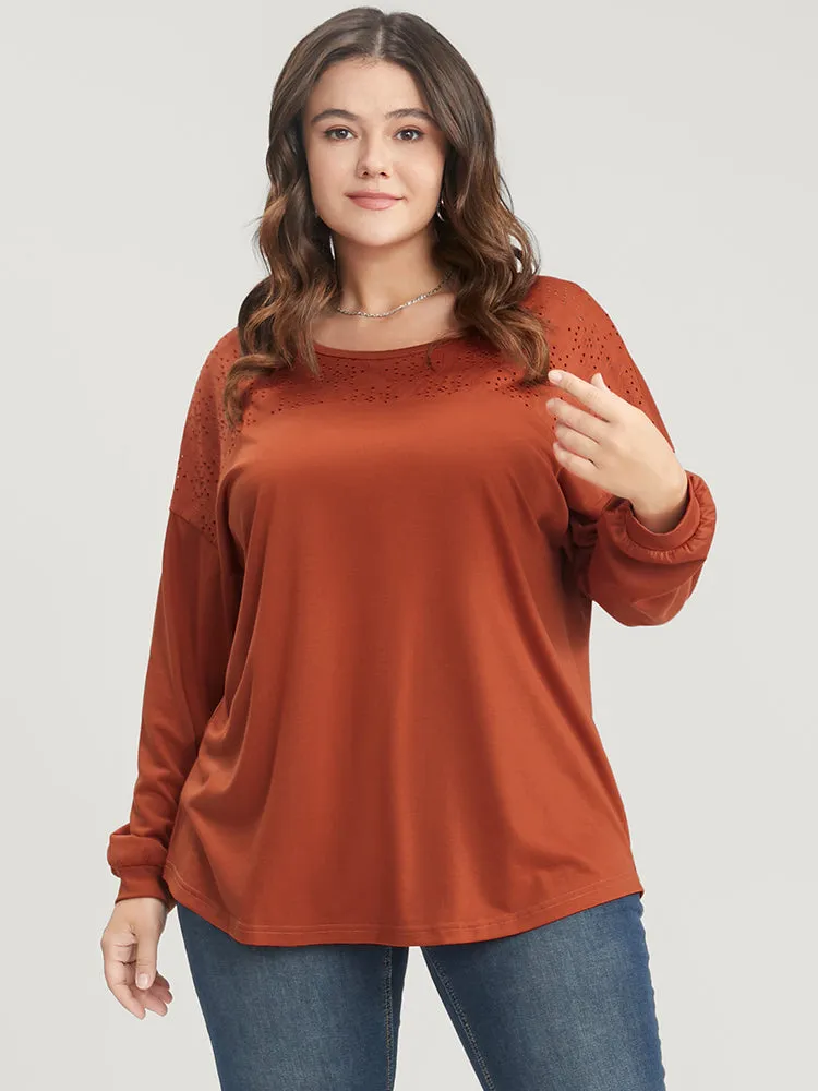 Solid Round Neck Eyelet Insert Long Tee sold by Bloomchic product image thumbnail 3