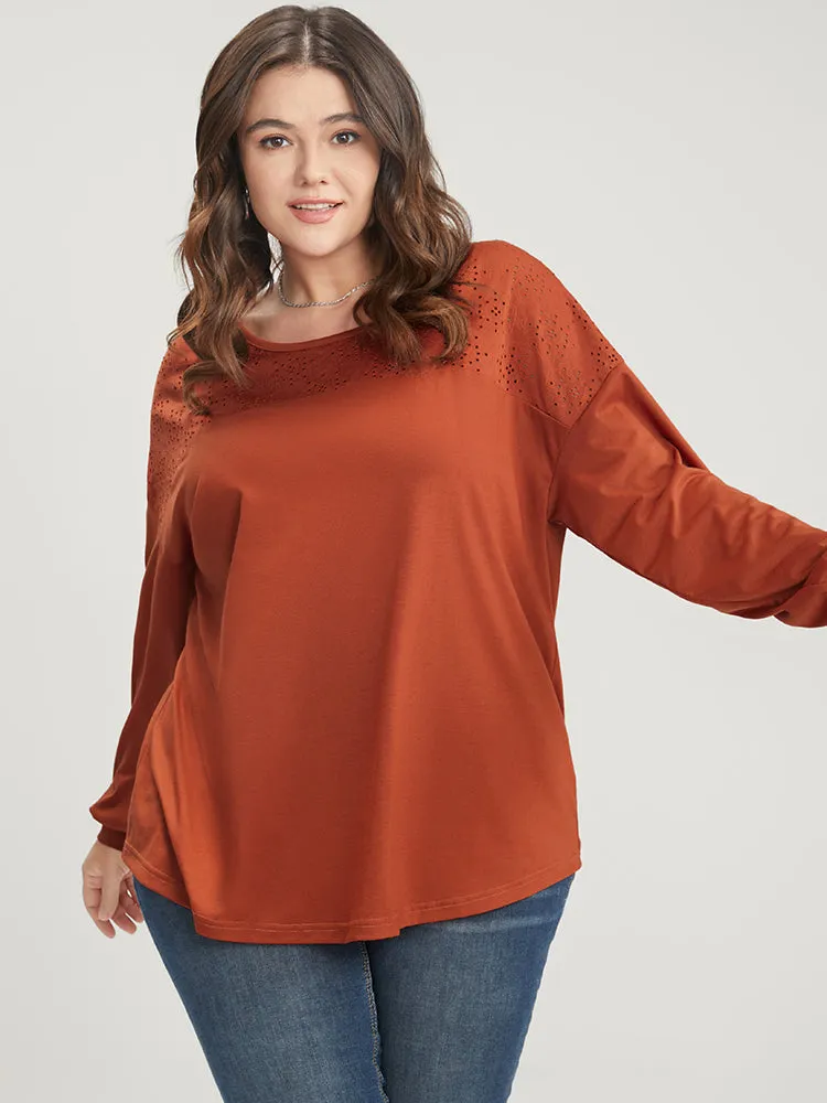 Solid Round Neck Eyelet Insert Long Tee sold by Bloomchic product image thumbnail 4