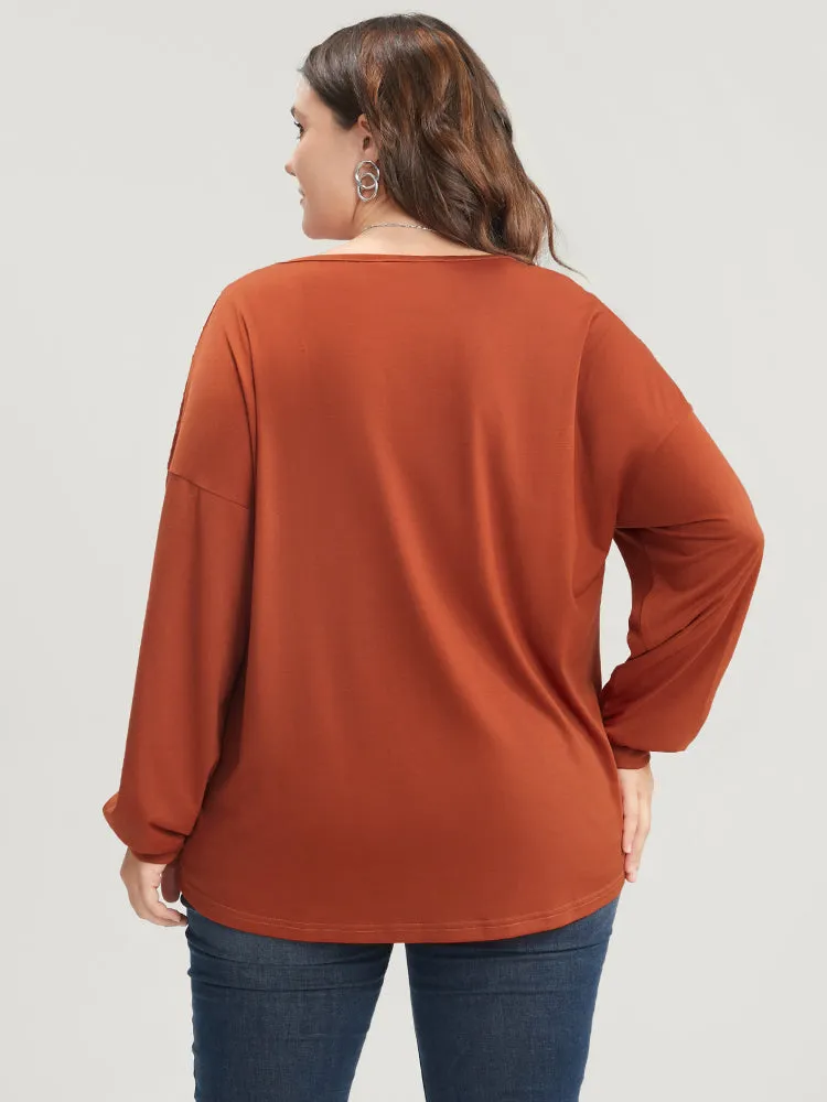 Solid Round Neck Eyelet Insert Long Tee sold by Bloomchic product image thumbnail 5