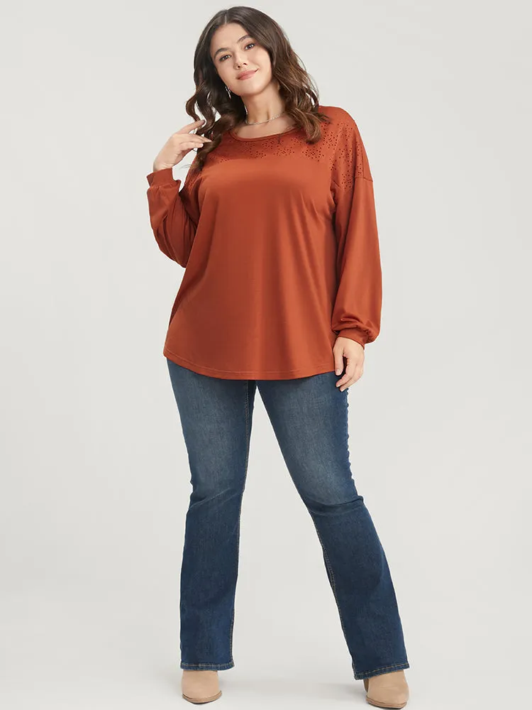 Solid Round Neck Eyelet Insert Long Tee sold by Bloomchic product image thumbnail 2