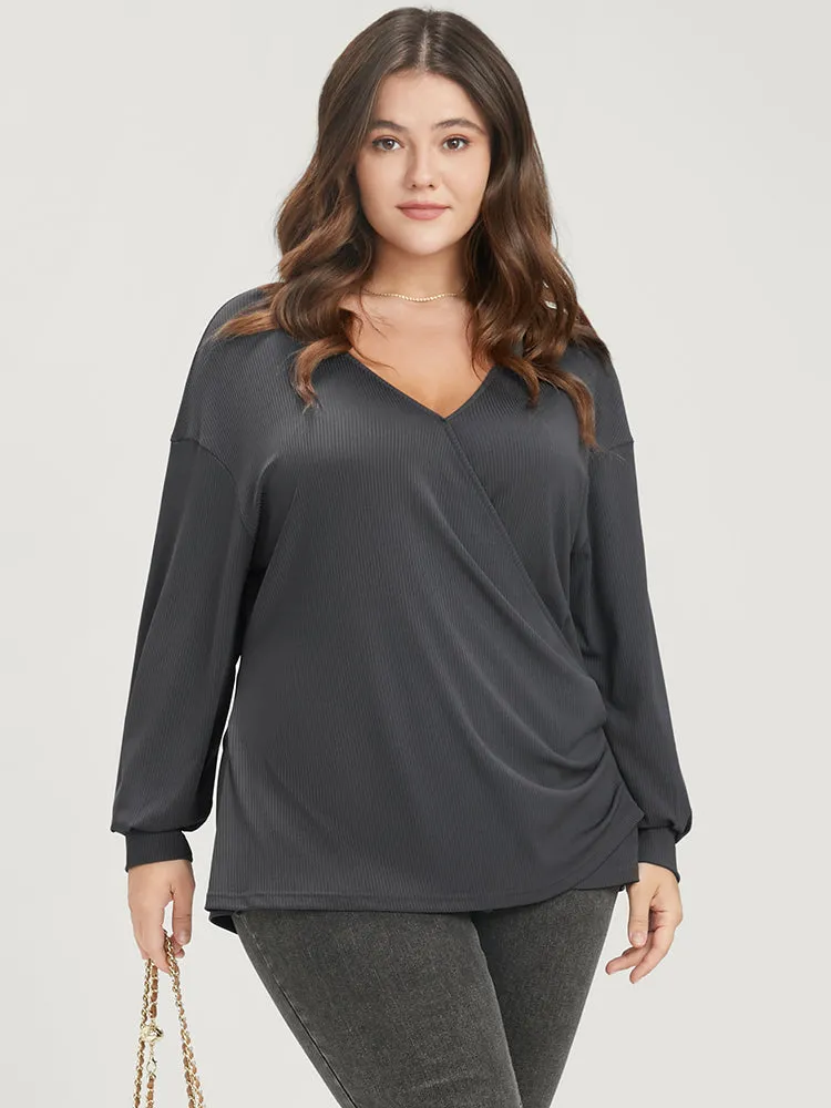 Solid Wrap Rib Knit Sweatshirt sold by Bloomchic product image thumbnail 3