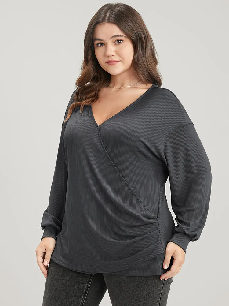 Solid Wrap Rib Knit Sweatshirt sold by Bloomchic