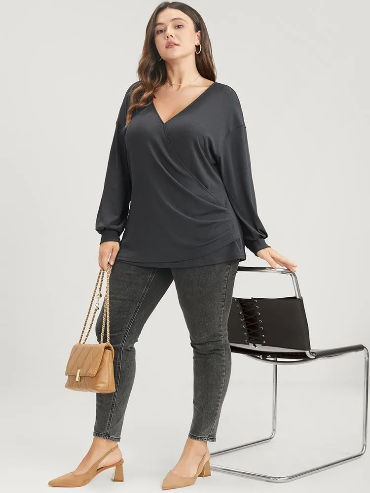 Solid Wrap Rib Knit Sweatshirt sold by Bloomchic product image thumbnail 4