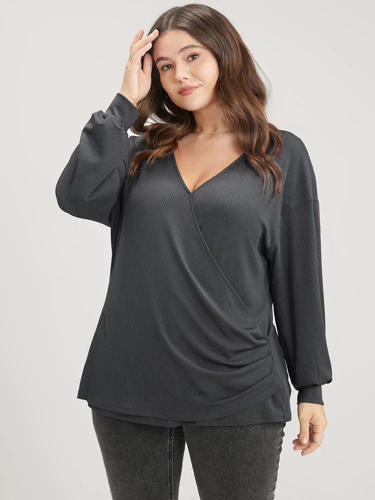 Solid Wrap Rib Knit Sweatshirt sold by Bloomchic product image thumbnail 2