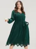 Solid Pocket Crisscross V Neck Laser Cut Belted Dress sold by Bloomchic