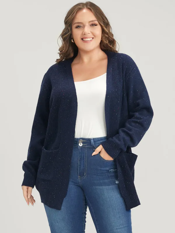 Solid Pointelle Knit Pocket Open Front Heather Cardigan sold by Bloomchic