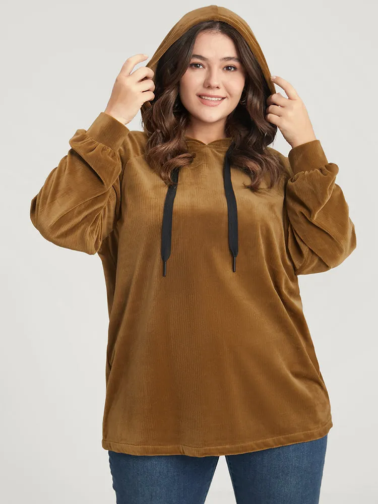 Solid Corduroy Drawstring Hooded Sweatshirt sold by Bloomchic product image thumbnail 2