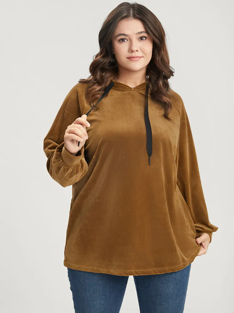 Solid Corduroy Drawstring Hooded Sweatshirt sold by Bloomchic product image thumbnail 3