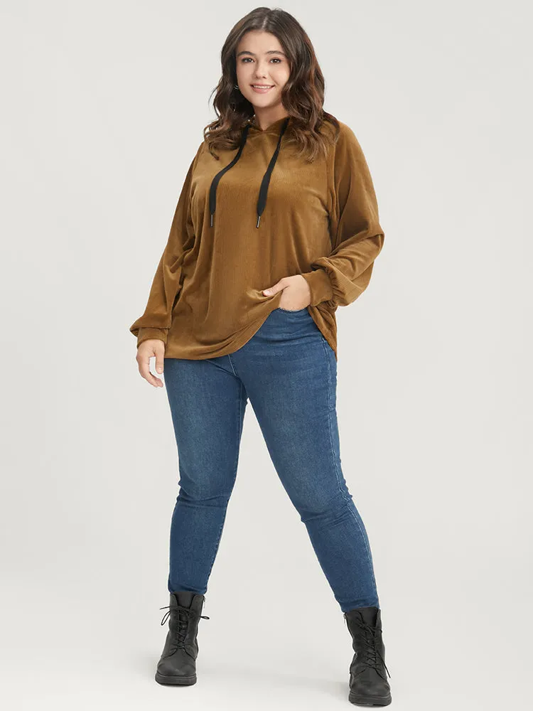 Solid Corduroy Drawstring Hooded Sweatshirt sold by Bloomchic product image thumbnail 4