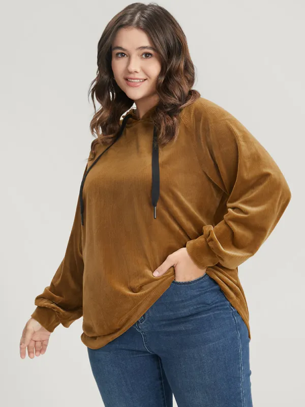 Solid Corduroy Drawstring Hooded Sweatshirt sold by Bloomchic