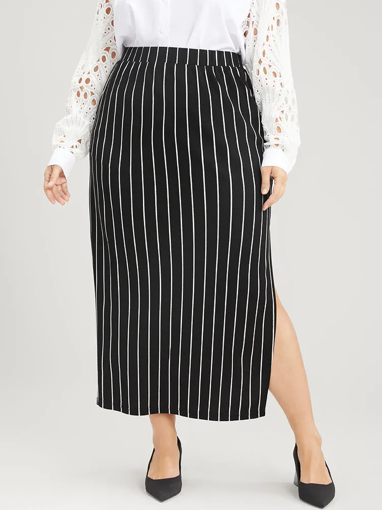 Striped Elastic Waist Split Skirt sold by Bloomchic