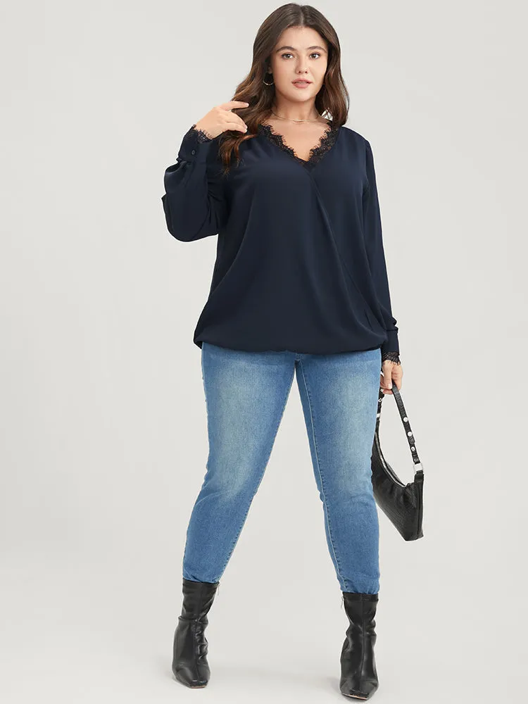 Solid Lace Trim Wrap Blouse sold by Bloomchic product image thumbnail 3