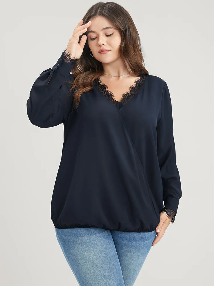 Solid Lace Trim Wrap Blouse sold by Bloomchic product image thumbnail 2