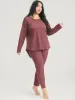 Solid Asymmetrical Hem Waffle Knit Pajama Set sold by Bloomchic