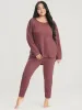 Solid Asymmetrical Hem Waffle Knit Pajama Set sold by Bloomchic