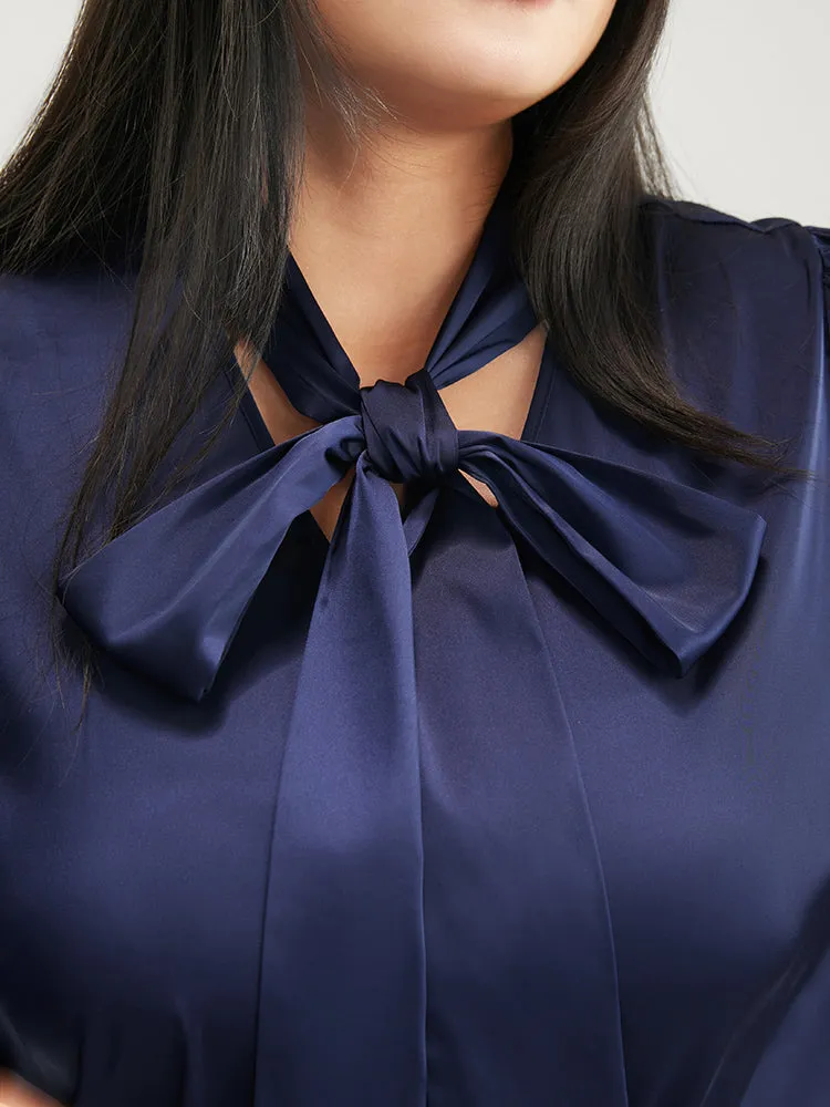 Solid Knotted V Neck Satin Blouse sold by Bloomchic product image thumbnail 5