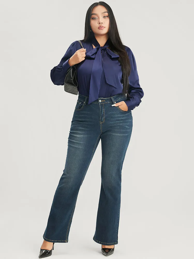 Solid Knotted V Neck Satin Blouse sold by Bloomchic product image thumbnail 2