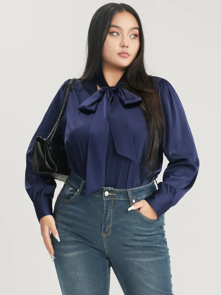 Solid Knotted V Neck Satin Blouse sold by Bloomchic product image thumbnail 3