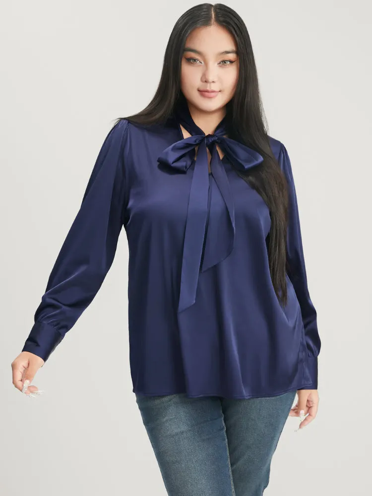 Solid Knotted V Neck Satin Blouse sold by Bloomchic product image thumbnail 4