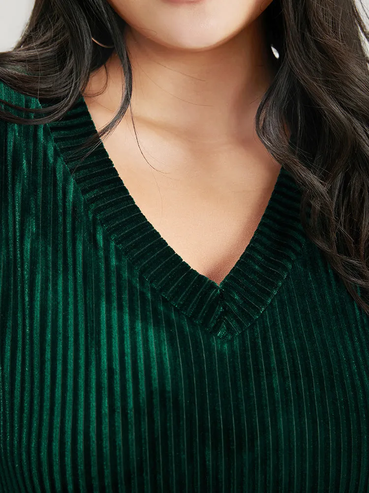 Solid V Neck Rib Knit Velvet Sweatshirt sold by Bloomchic product image thumbnail 4