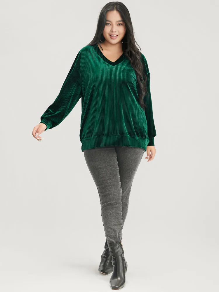 Solid V Neck Rib Knit Velvet Sweatshirt sold by Bloomchic product image thumbnail 2