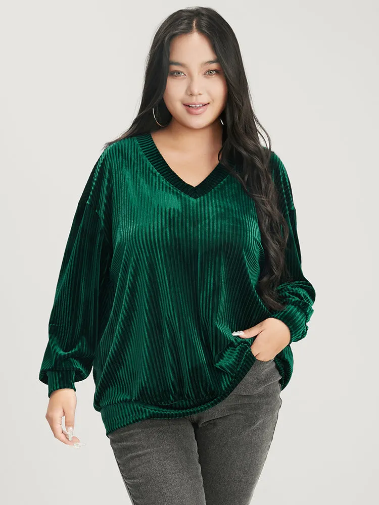 Solid V Neck Rib Knit Velvet Sweatshirt sold by Bloomchic product image thumbnail 3