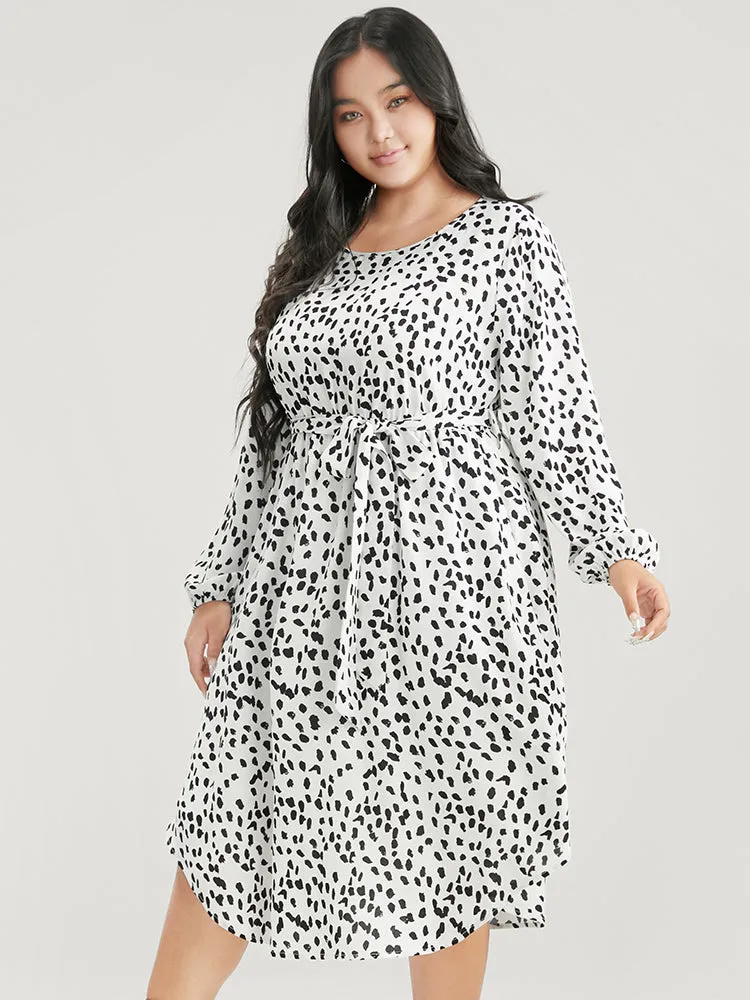 Leopard Print Lantern Sleeve Pocket Belted Arc Hem Dress sold by Bloomchic product image thumbnail 5