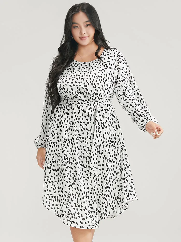 Leopard Print Lantern Sleeve Pocket Belted Arc Hem Dress sold by Bloomchic product image thumbnail 4