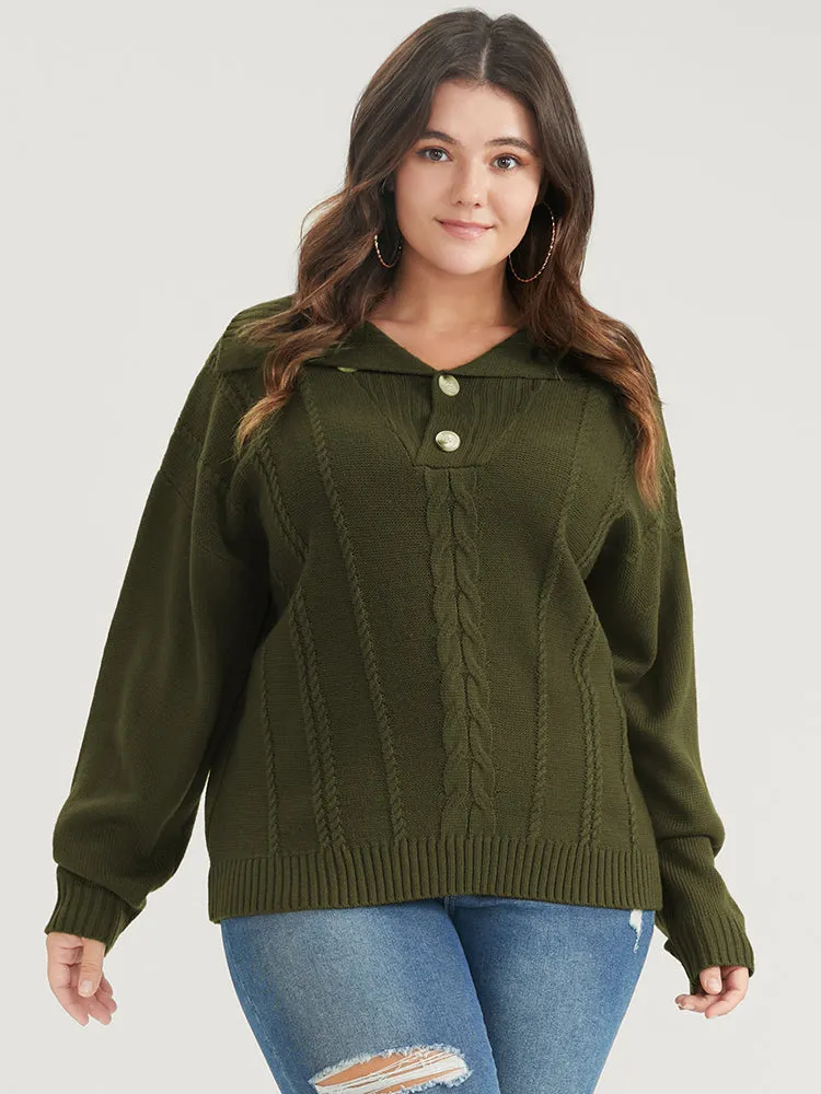 Solid Pointelle Knit Button Lapel Collar Cable Knit Top sold by Bloomchic product image thumbnail 4