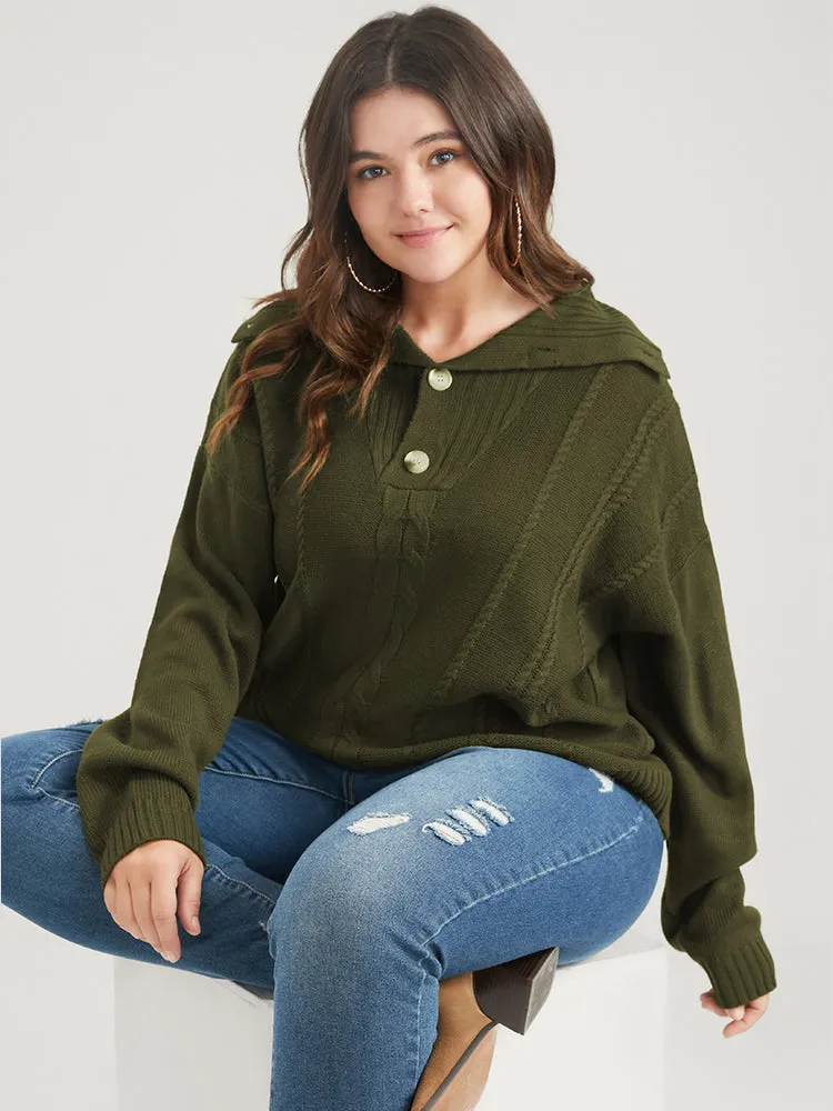 Solid Pointelle Knit Button Lapel Collar Cable Knit Top sold by Bloomchic product image thumbnail 3