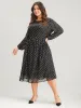Polka Dot Mesh Lantern Sleeve Flutter Round Neck Midi Dress sold by Bloomchic