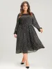 Polka Dot Mesh Lantern Sleeve Flutter Round Neck Midi Dress sold by Bloomchic
