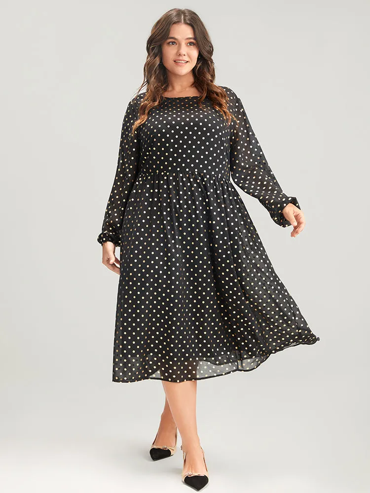 Polka Dot Mesh Lantern Sleeve Flutter Round Neck Midi Dress sold by Bloomchic product image thumbnail 4