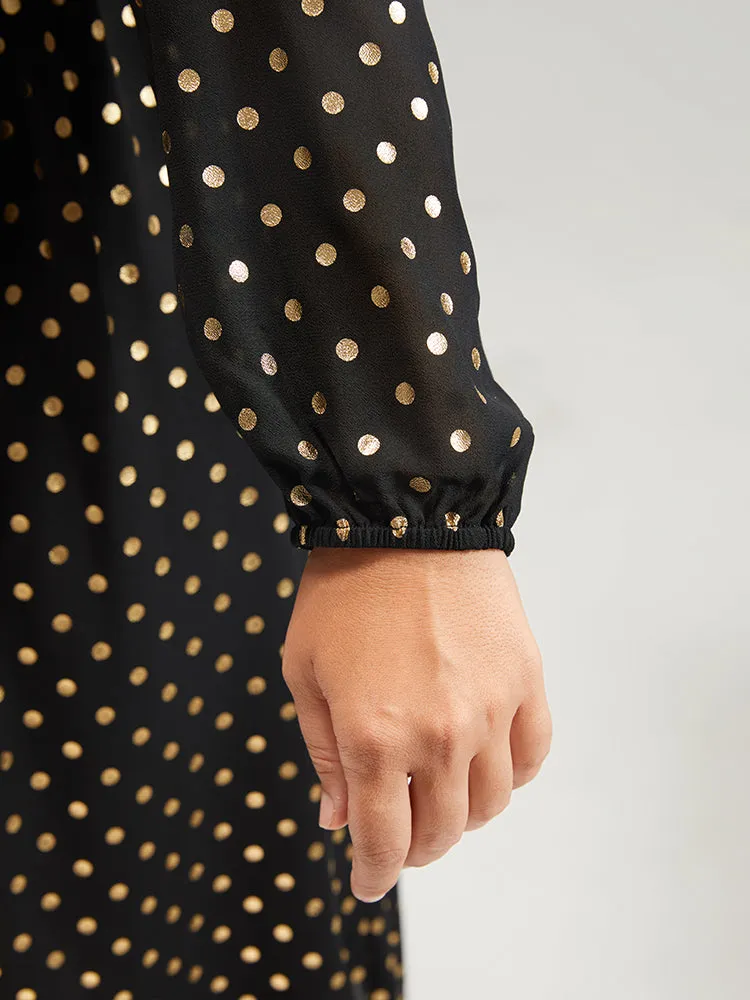 Polka Dot Mesh Lantern Sleeve Flutter Round Neck Midi Dress sold by Bloomchic product image thumbnail 5