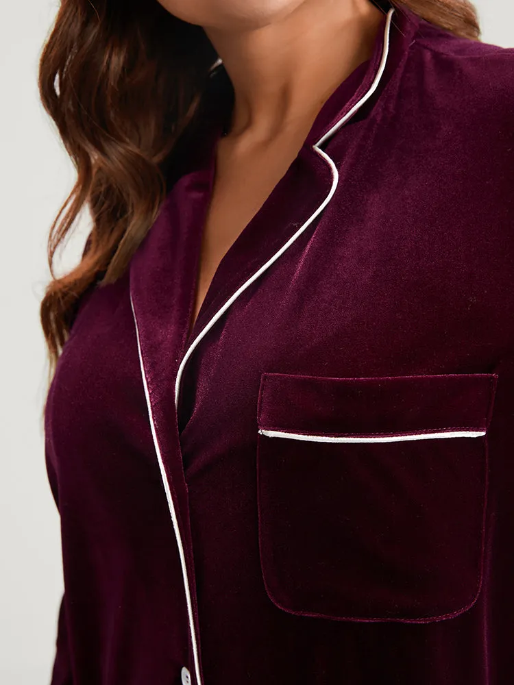 Solid Lapel Collar Button Up Arc Hem Velvet Sleep Dress sold by Bloomchic product image thumbnail 5