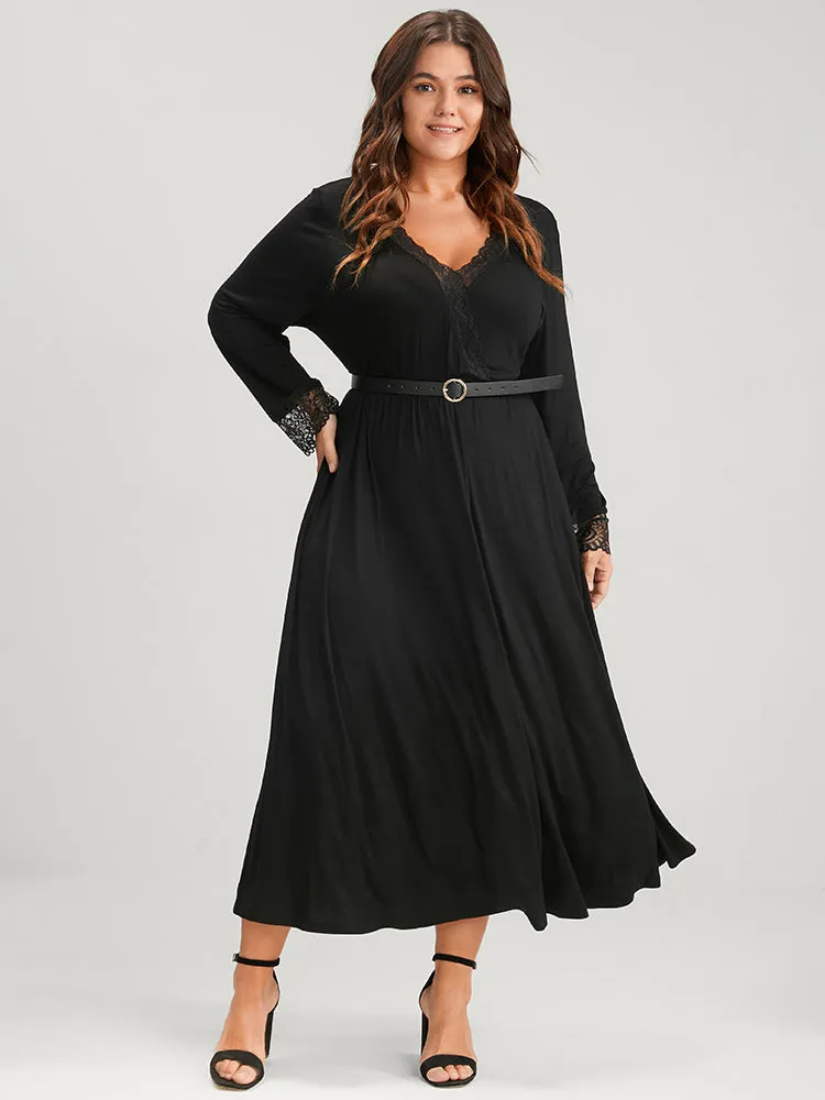 Solid Lace Patchwork Pocket Wrap Maxi Dress Without Belt sold by Bloomchic product image thumbnail 2