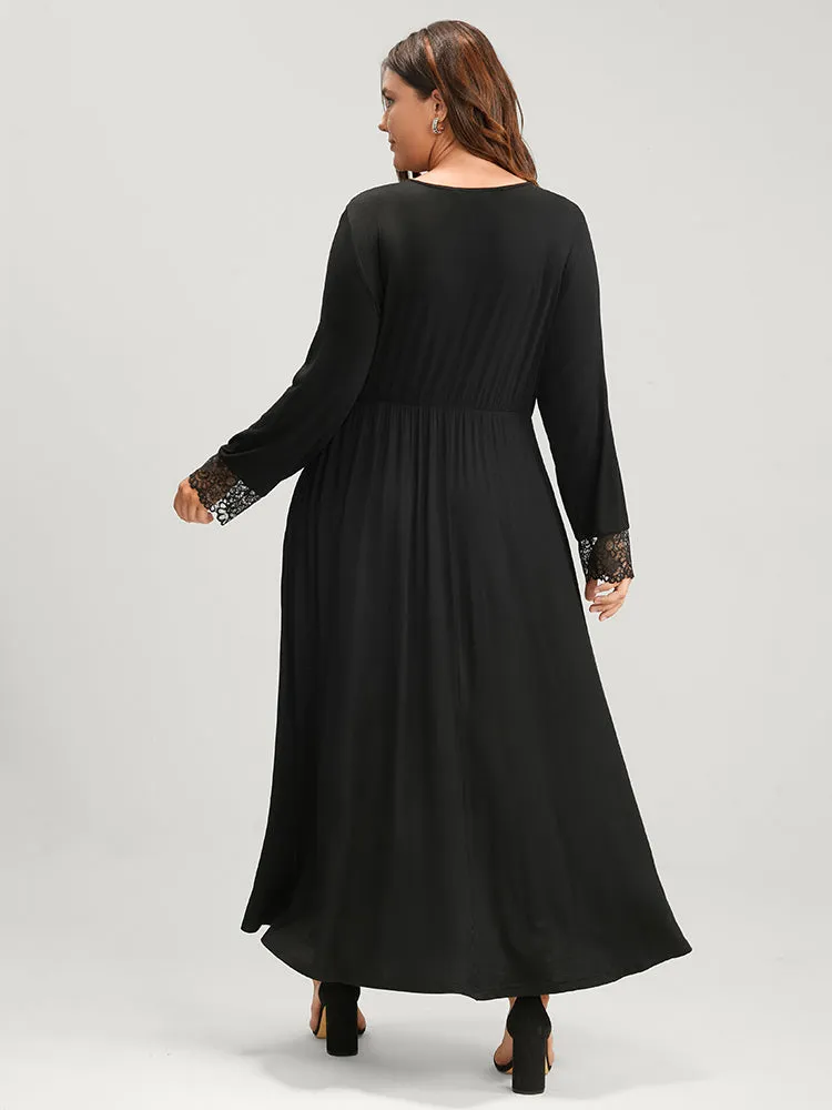 Solid Lace Patchwork Pocket Wrap Maxi Dress Without Belt sold by Bloomchic product image thumbnail 4