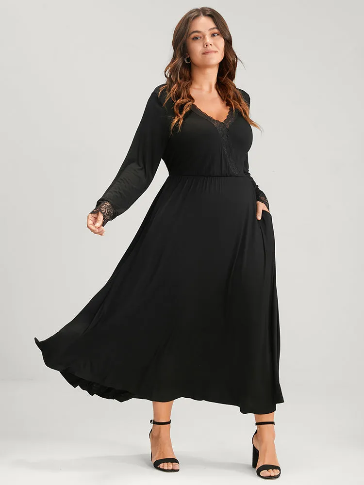 Solid Lace Patchwork Pocket Wrap Maxi Dress Without Belt sold by Bloomchic product image thumbnail 3