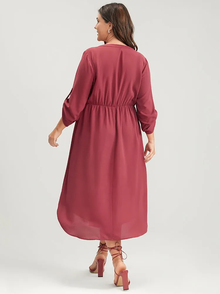 Solid Zipper Cuffed Sleeve Pocket Tie Up Asymmetrical Hem Dress sold by Bloomchic product image thumbnail 2