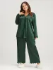 Solid Button Up Lace Trim Satin Pajama Set sold by Bloomchic