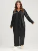 Solid Button Up Lace Trim Satin Pajama Set sold by Bloomchic