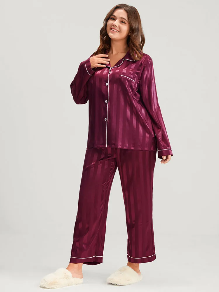 Solid Striped Button Satin Pajama Set sold by Bloomchic product image thumbnail 3