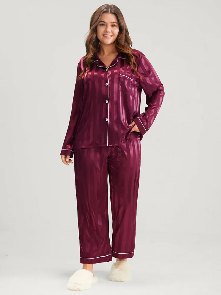Solid Striped Button Satin Pajama Set sold by Bloomchic