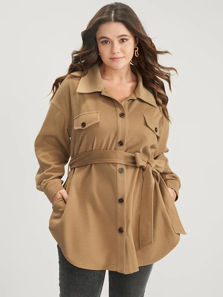 Solid Belted Pocket Button Up Shirt sold by Bloomchic product image thumbnail 4