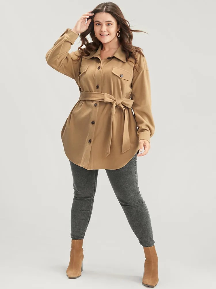 Solid Belted Pocket Button Up Shirt sold by Bloomchic product image thumbnail 2